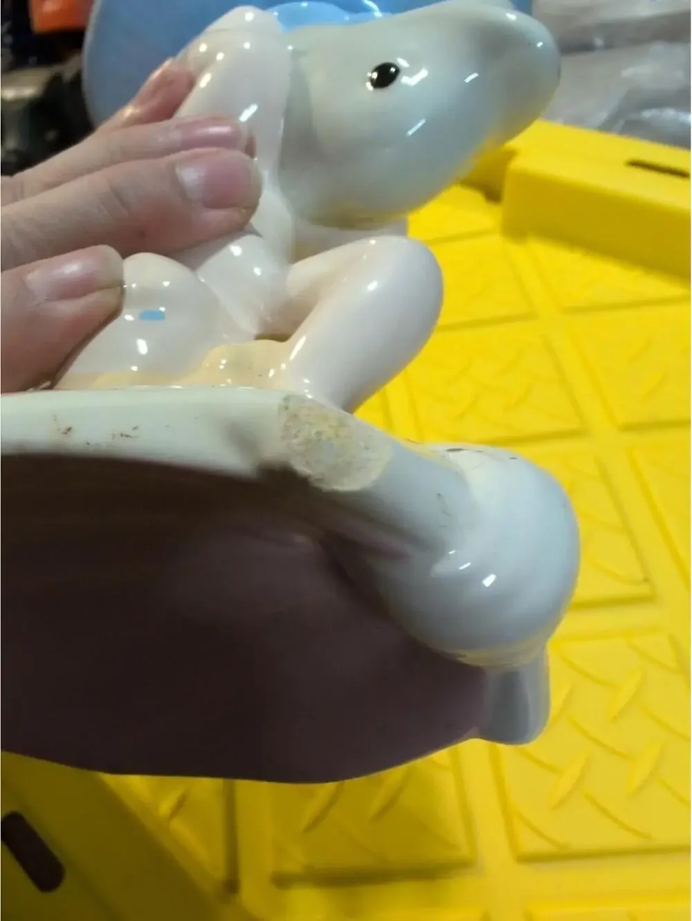 VTG Holland Mold Ceramic Cherub Riding A Dolphin Pedestal Soap Dish Yellow/White